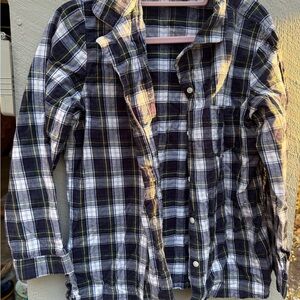 L.L. Bean Navy and White Plaid Button Down Shirt